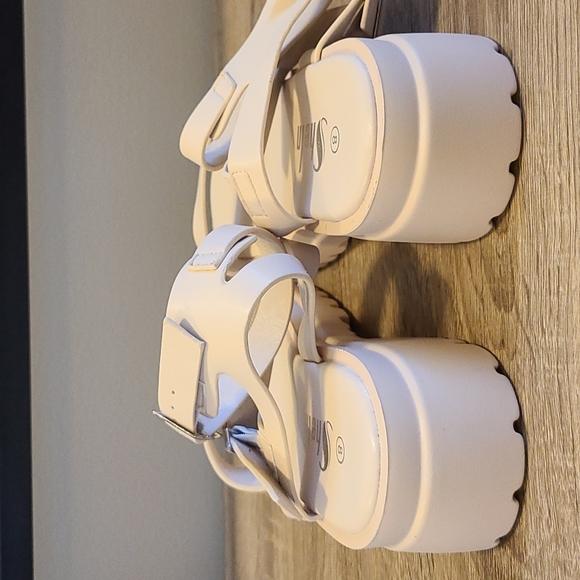 Shein Vegan Leather Double Buckled Ankle Strap Sandals in Off-White - Picture 9 of 13